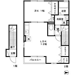 JR埼京線 浮間舟渡駅 徒歩9分の賃貸アパート 2階1LDKの間取り