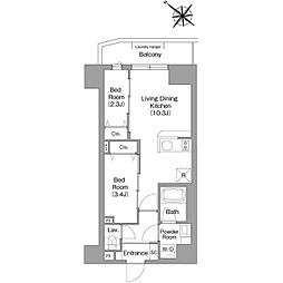 東京メトロ有楽町線 豊洲駅 徒歩14分の賃貸マンション 6階2LDKの間取り
