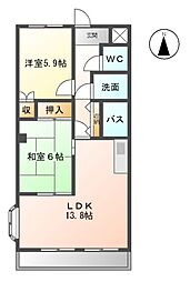 スカイハイツ野田 4階2LDKの間取り