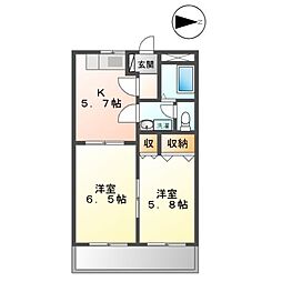 名鉄名古屋本線 豊橋駅 徒歩28分の賃貸アパート 2階2Kの間取り