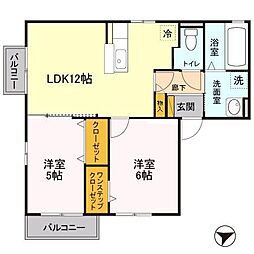 東武伊勢崎線 多々良駅 徒歩1分の賃貸アパート 2階2LDKの間取り