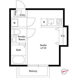 ブランノワール船橋 3階ワンルームの間取り