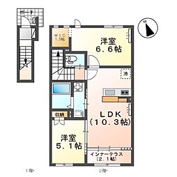 鶴ヶ島市脚折町6丁目アパートII期新築工事 2階2LDKの間取り