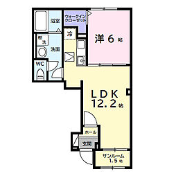 デルーナI 102 1階1LDKの間取り