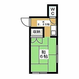 ロングハウス 2階ワンルームの間取り