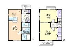 真岡鐵道 真岡駅 徒歩25分の賃貸アパート 1階2LDKの間取り