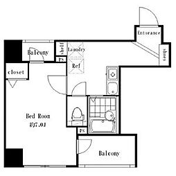 都営新宿線 浜町駅 徒歩4分の賃貸マンション 3階1Kの間取り