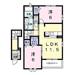 JR総武線 東中野駅 徒歩13分の賃貸アパート 2階2LDKの間取り