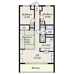 グランドール一橋学園I 1302 3階3LDKの間取り