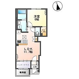 フォレストあずら 1階1LDKの間取り