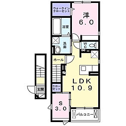 ラ　ペ　フランI 2階1LDKの間取り