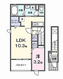 JR武豊線 亀崎駅 徒歩17分の賃貸アパート 2階1LDKの間取り