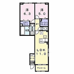 東武伊勢崎線 新伊勢崎駅 徒歩7分の賃貸アパート 1階2LDKの間取り
