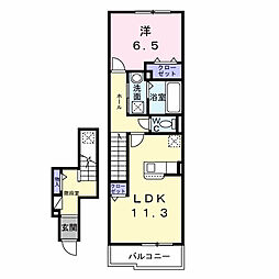 東武伊勢崎線 新伊勢崎駅 徒歩7分の賃貸アパート 2階1LDKの間取り
