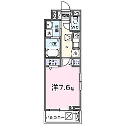 ヴィオラ田村II 1階1Kの間取り