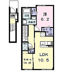 エスポワール　ＫIII 2階1LDKの間取り