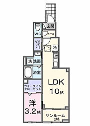 西武新宿線 田無駅 徒歩18分の賃貸アパート 1階1LDKの間取り