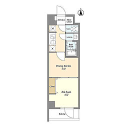 グランカーサ尾久 4階1DKの間取り