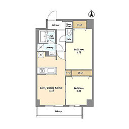 グランカーサ尾久 4階2LDKの間取り