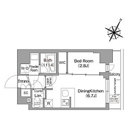 東京メトロ丸ノ内線 新中野駅 徒歩4分の賃貸マンション 8階1DKの間取り