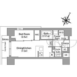 東京メトロ丸ノ内線 新中野駅 徒歩4分の賃貸マンション 6階1DKの間取り
