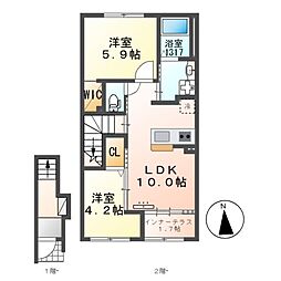 Ｒａｐｓ（ラプス） 2階2LDKの間取り