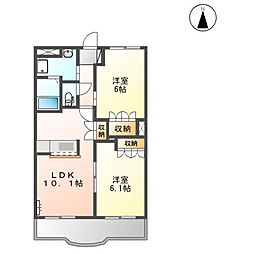 グランディール東海 3階2LDKの間取り