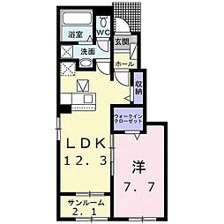 JR両毛線 佐野駅 徒歩25分の賃貸アパート 1階1LDKの間取り