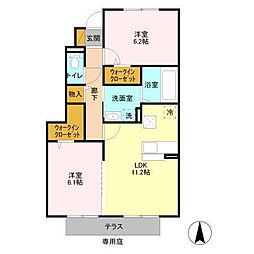 JR総武本線 四街道駅 3.2kmの賃貸アパート 1階2LDKの間取り