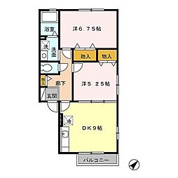 JR横浜線 片倉駅 徒歩11分の賃貸アパート 2階2DKの間取り