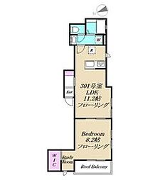 グレース戸越 3階1LDKの間取り