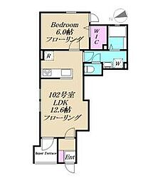 グレース戸越 1階1LDKの間取り