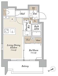 JR山手線 田町駅 徒歩9分の賃貸マンション 9階1LDKの間取り