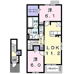 湘南新宿ライン高海 井野駅 3.7kmの賃貸アパート 2階2LDKの間取り