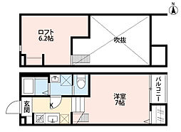 京成松戸線 上本郷駅 徒歩6分の賃貸アパート 2階ワンルームの間取り