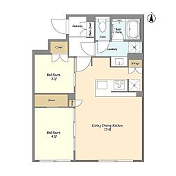 ガーデンレジデンス恵比寿 2階2LDKの間取り