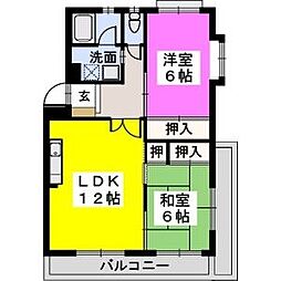 西鉄貝塚線 三苫駅 徒歩3分の賃貸マンション 3階2LDKの間取り