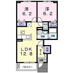 JR常磐線 友部駅 徒歩13分の賃貸アパート 1階2LDKの間取り
