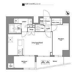 ＢＰＲレジデンス田端 13階2LDKの間取り