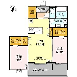 JR武蔵野線 東川口駅 徒歩11分の賃貸アパート 2階2LDKの間取り