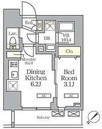 プライムガーデン大森 504 5階1DKの間取り