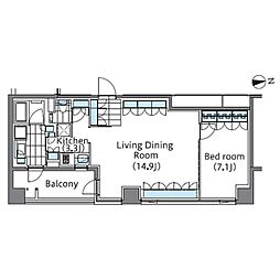コンフォリア新宿イーストサイドタワーアネックス 3階1LDKの間取り