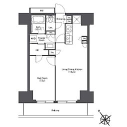 JR山手線 浜松町駅 徒歩7分の賃貸マンション 15階1LDKの間取り