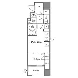 JR山手線 五反田駅 徒歩5分の賃貸マンション 2階1DKの間取り