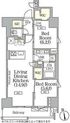 東京メトロ東西線 神楽坂駅 徒歩8分の賃貸マンション 10階2LDKの間取り