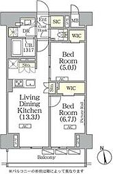 東京メトロ東西線 神楽坂駅 徒歩8分の賃貸マンション 10階2LDKの間取り