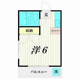 東急池上線 池上駅 徒歩7分の賃貸アパート 2階ワンルームの間取り