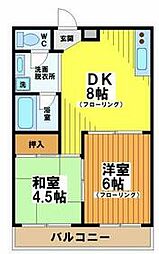 京王線 笹塚駅 徒歩15分の賃貸マンション 2階2DKの間取り