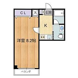 京王線 芦花公園駅 徒歩4分の賃貸マンション 2階1Kの間取り