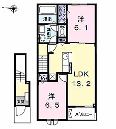 JR関西本線 弥富駅 徒歩8分の賃貸アパート 2階2LDKの間取り
